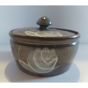 Ceramic Lidded Pottery Canister Gray White Snails Marked Trinket Sugar